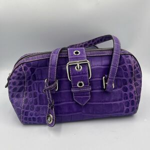 VINTAGE DOONEY & BOURKE Y2K Croc Embossed Purple Leather Baguette Barrel Bag